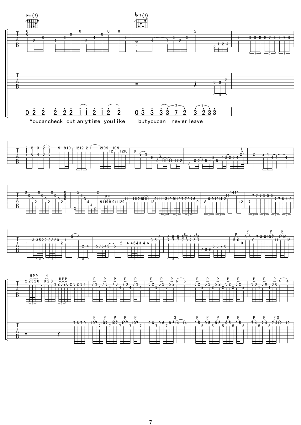 hotelCalifornia吉他谱,原版EaglesHotel歌曲,简单D调弹唱教学,中文吉他音乐社区版六线指弹简谱图