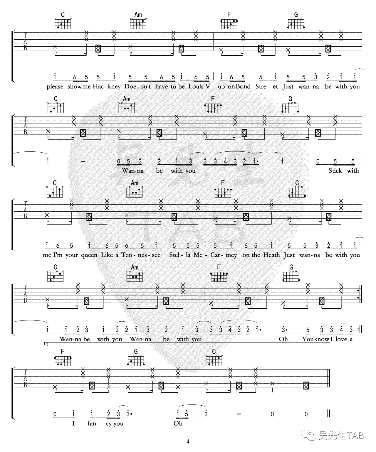 LondonBoy吉他谱,原版TaylorSwift歌曲,简单F调弹唱教学,吴先生版六线指弹简谱图