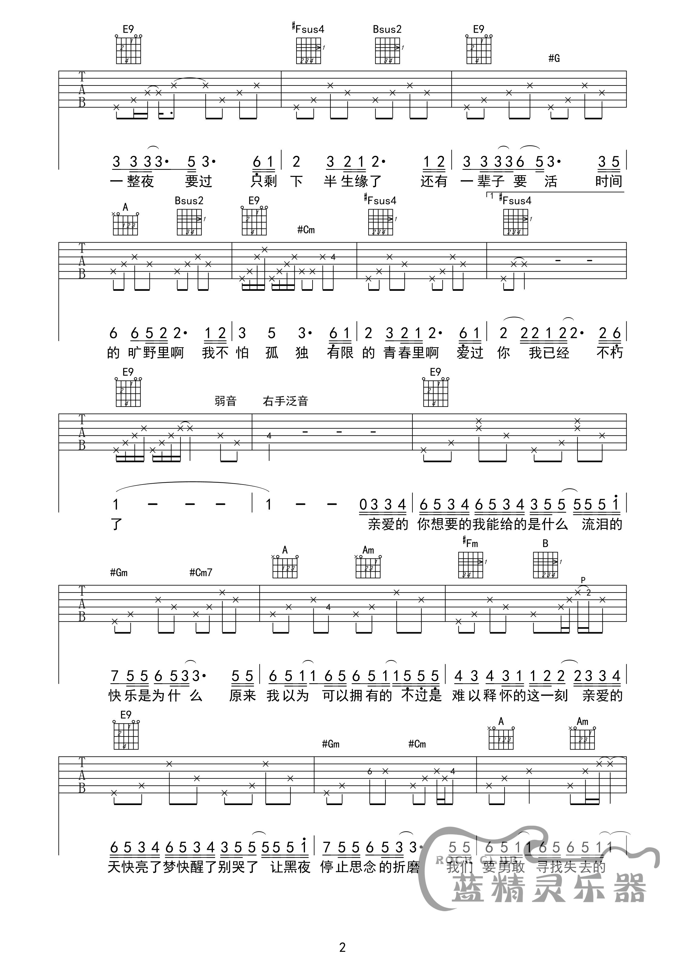 亲爱的吉他谱,原版羽泉歌曲,简单F调弹唱教学,吉安蓝精灵乐器版六线指弹简谱图