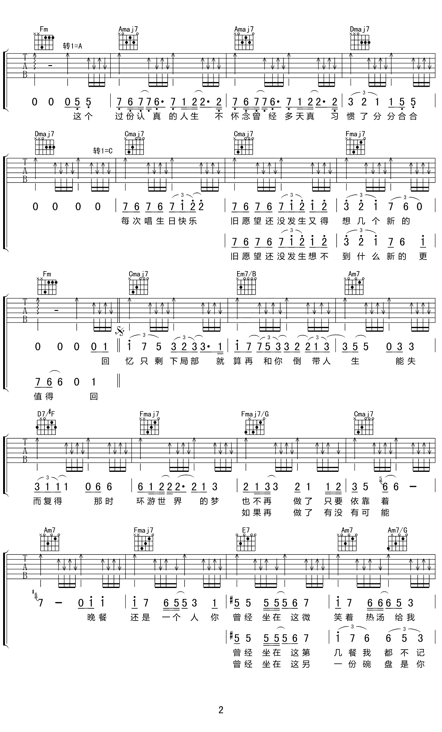 倒带人生吉他谱,原版陈奕迅歌曲,简单C调弹唱教学,吉他163版六线指弹简谱图