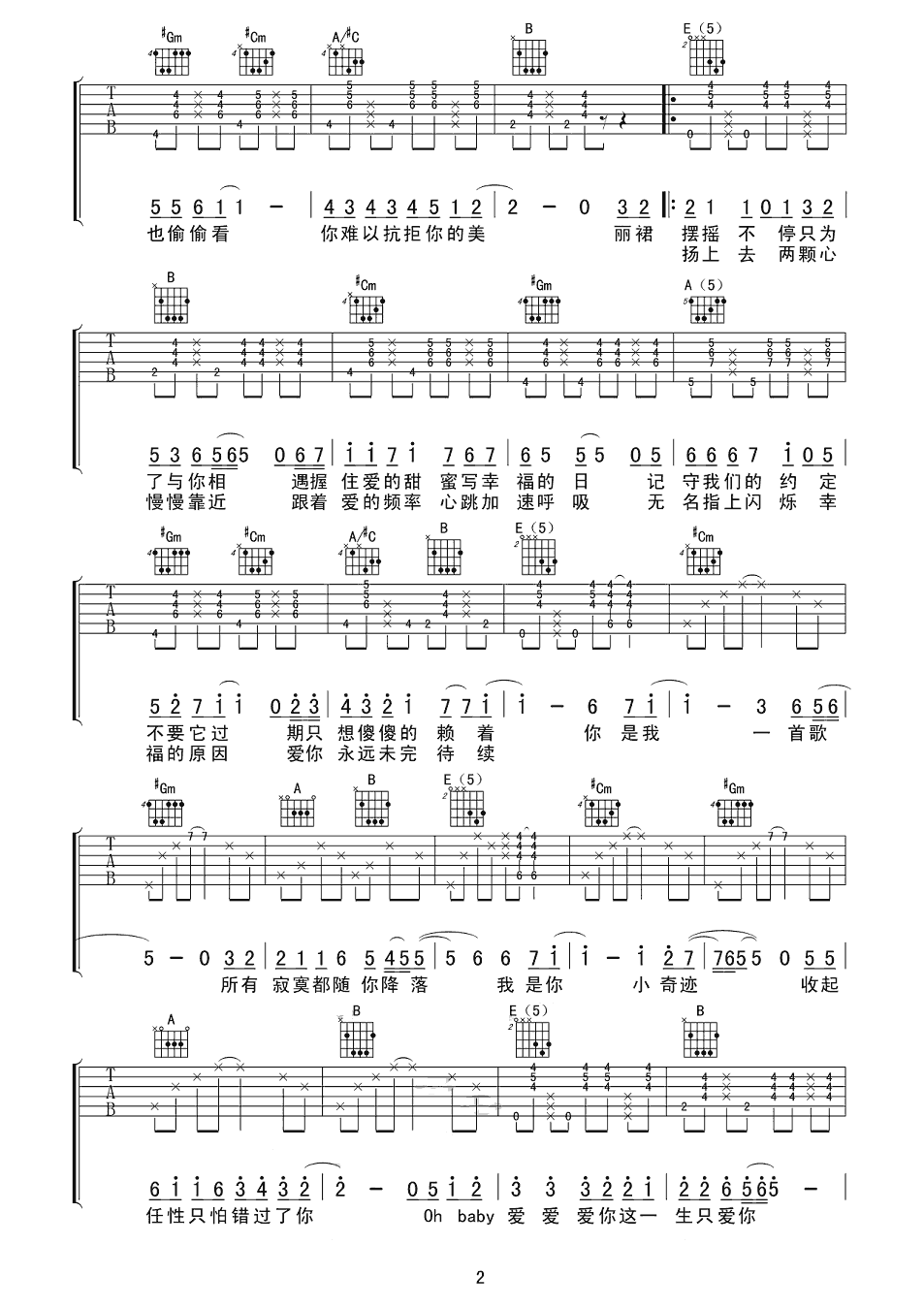 爱很美吉他谱,原版刘佳歌曲,简单E调弹唱教学,阿朱版六线指弹简谱图