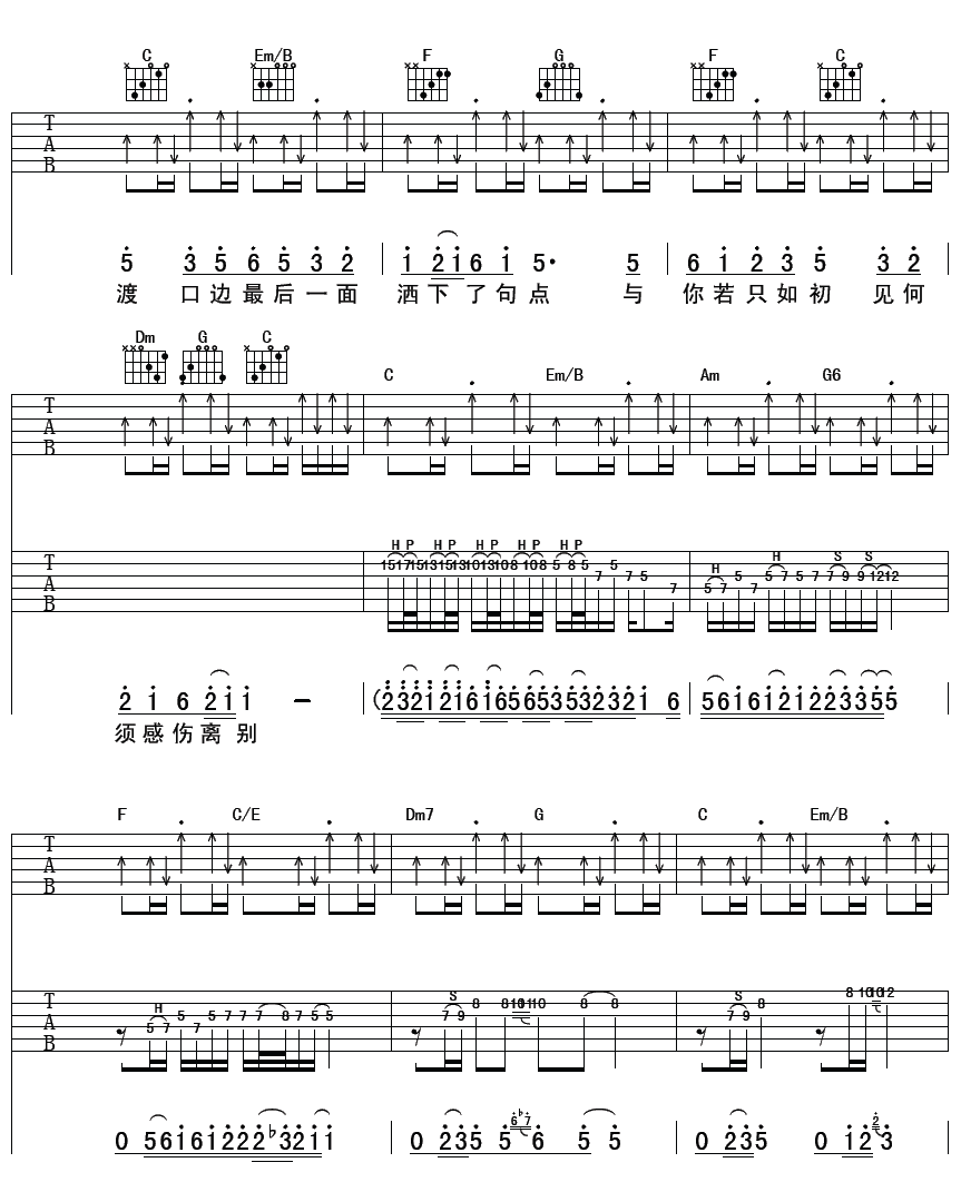 如果当时吉他谱,原版许嵩歌曲,简单C调弹唱教学,彼岸吉他版六线指弹简谱图