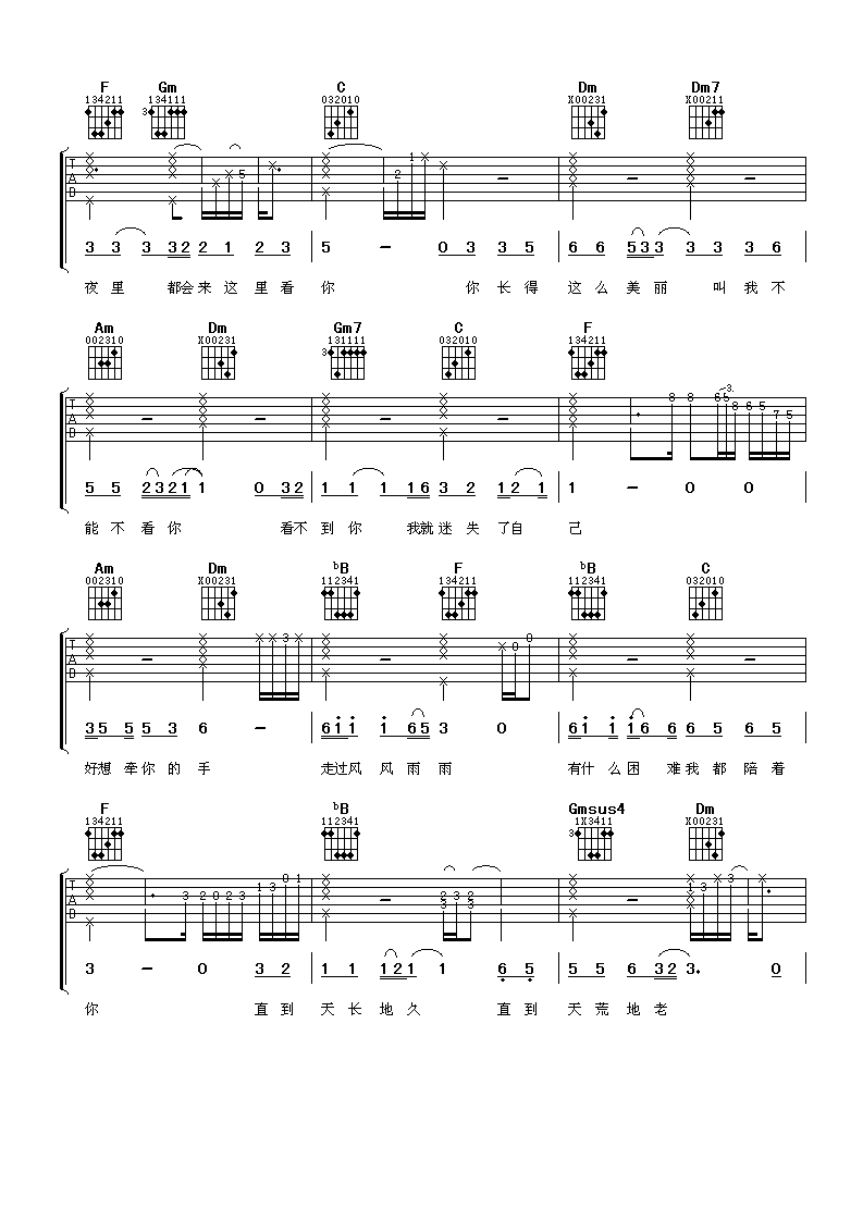 爱的路上只有我和你吉他谱,原版任贤齐歌曲,简单F调弹唱教学,阿潘音乐工场版六线指弹简谱图