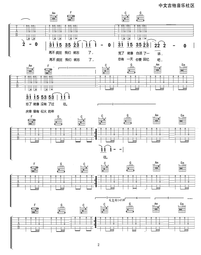 似火年华吉他谱,原版李宇春歌曲,简单D调弹唱教学,17吉他版六线指弹简谱图