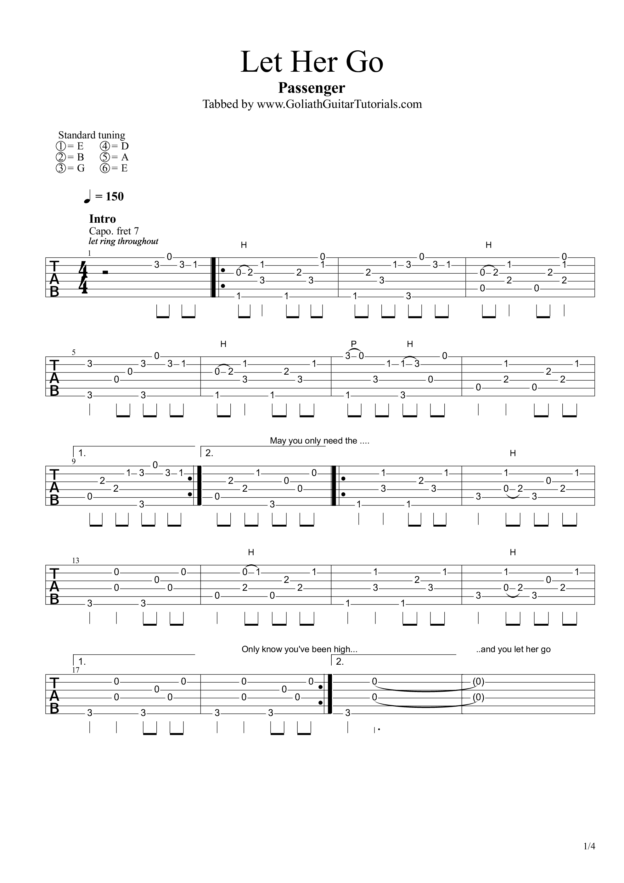 lethergo吉他谱,原版Passenger歌曲,简单E调弹唱教学,网络转载版六线指弹简谱图