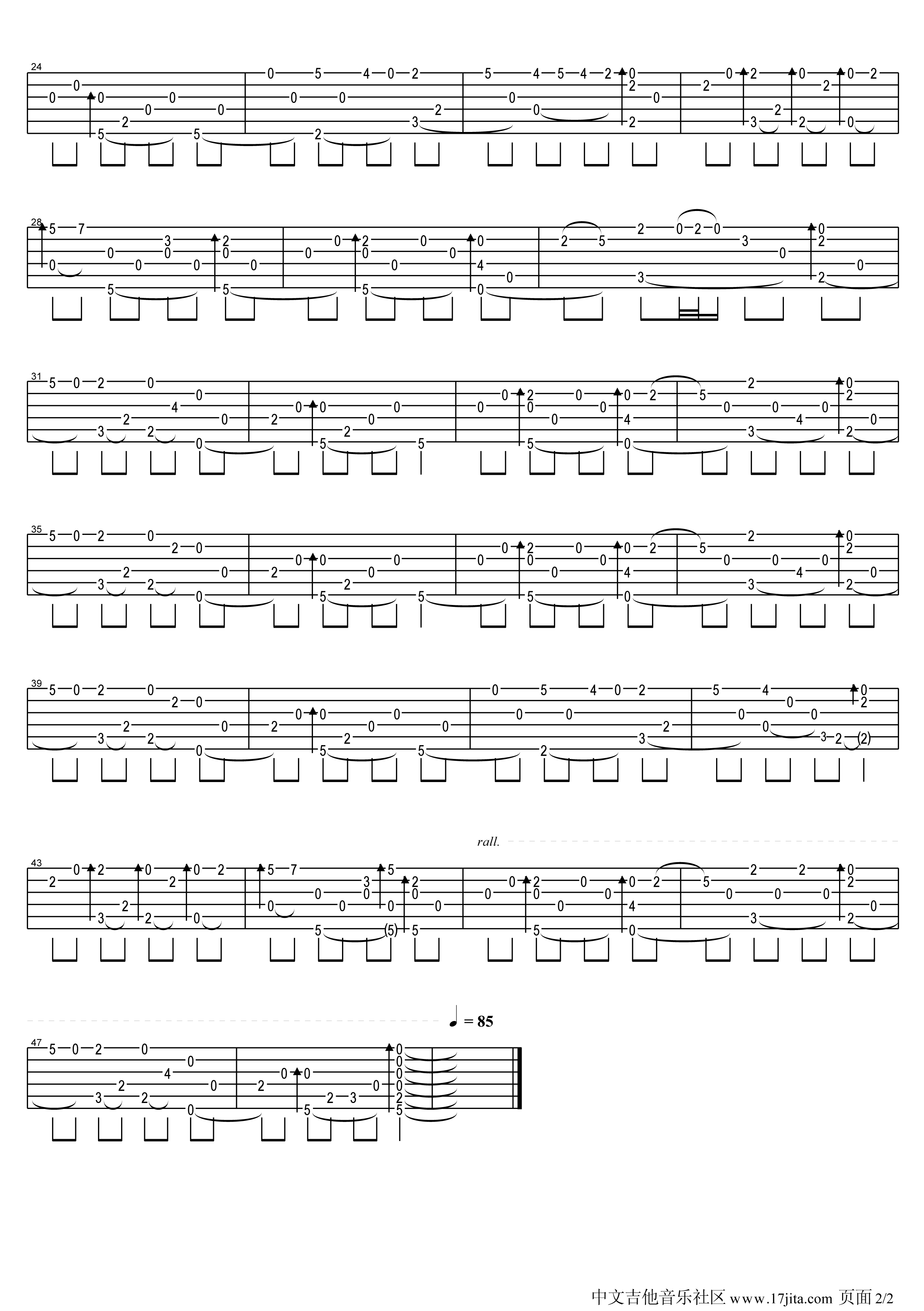 DownbytheSallyGardens指弹谱D调吉他谱,原版岸部真明歌曲,简单C调弹唱教学,17吉他版六线指弹简谱图