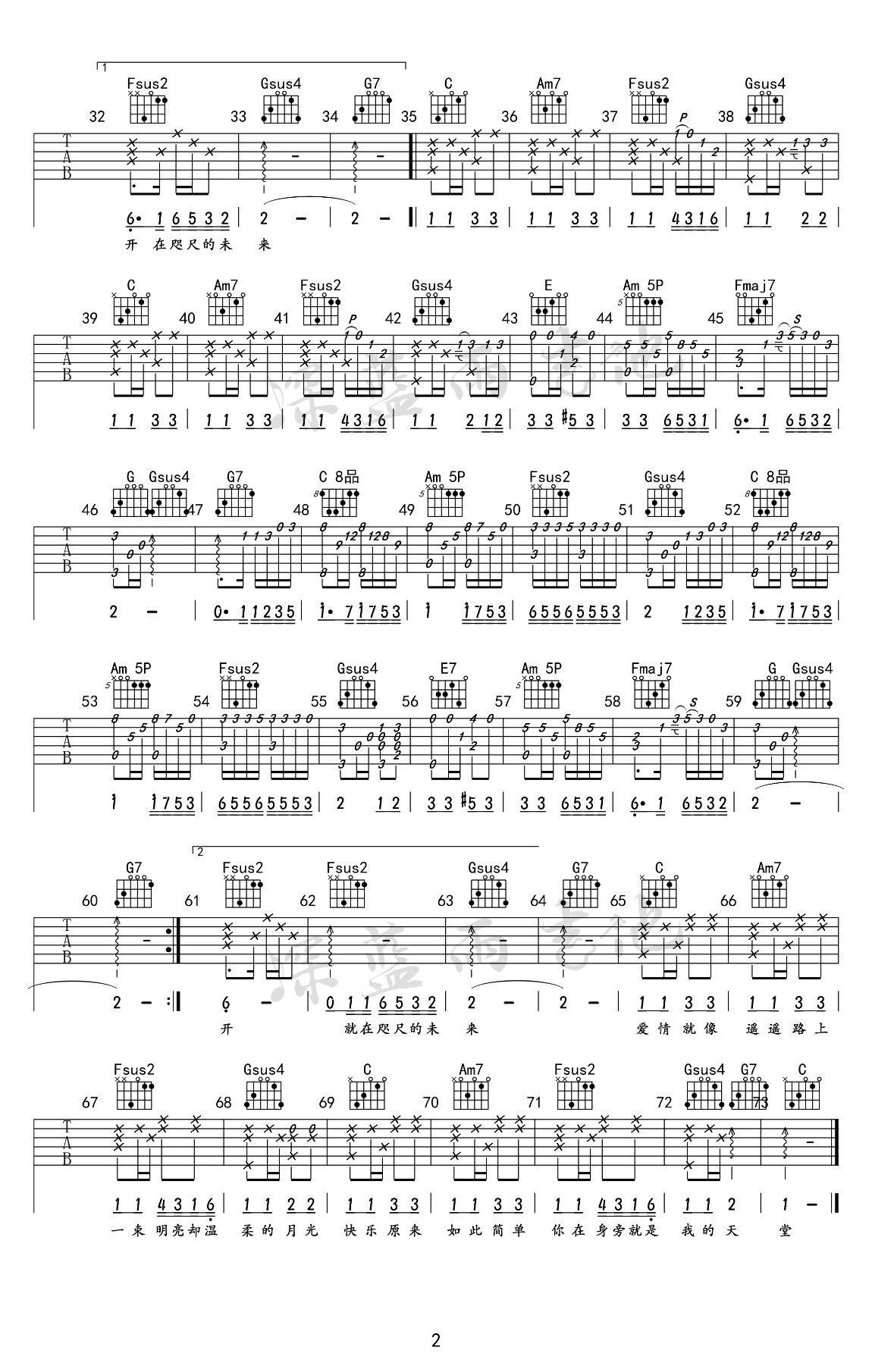 画吉他谱,邓紫棋歌曲,简单指弹教学简谱,深蓝雨吉他六线谱图片