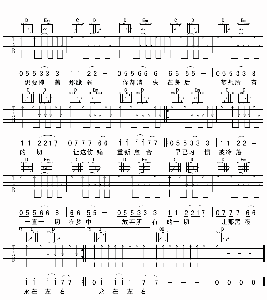 影子吉他谱,原版面孔乐队歌曲,简单G调弹唱教学,许榕版六线指弹简谱图