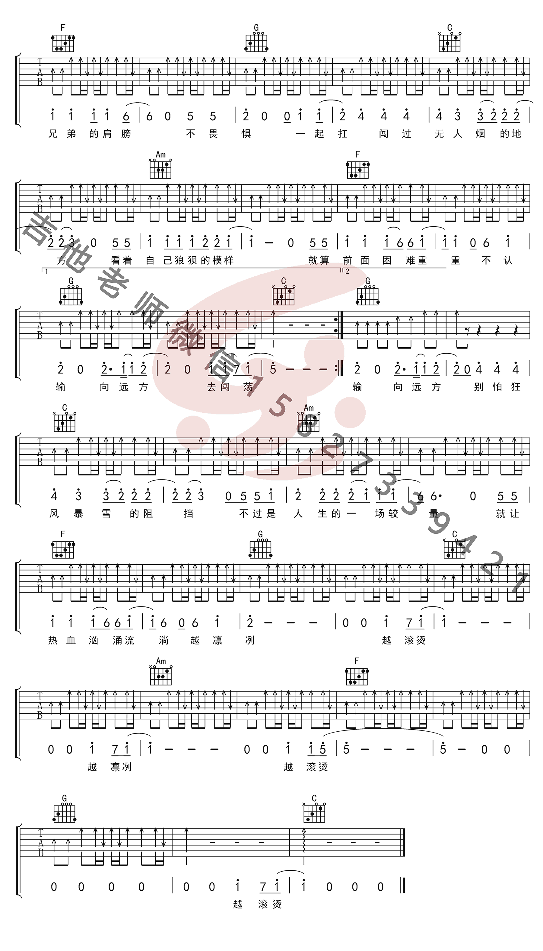 隔壁老樊《雪暴》吉他,隔壁老樊歌曲,简单指弹教学简谱,乐事吉他六线谱图片