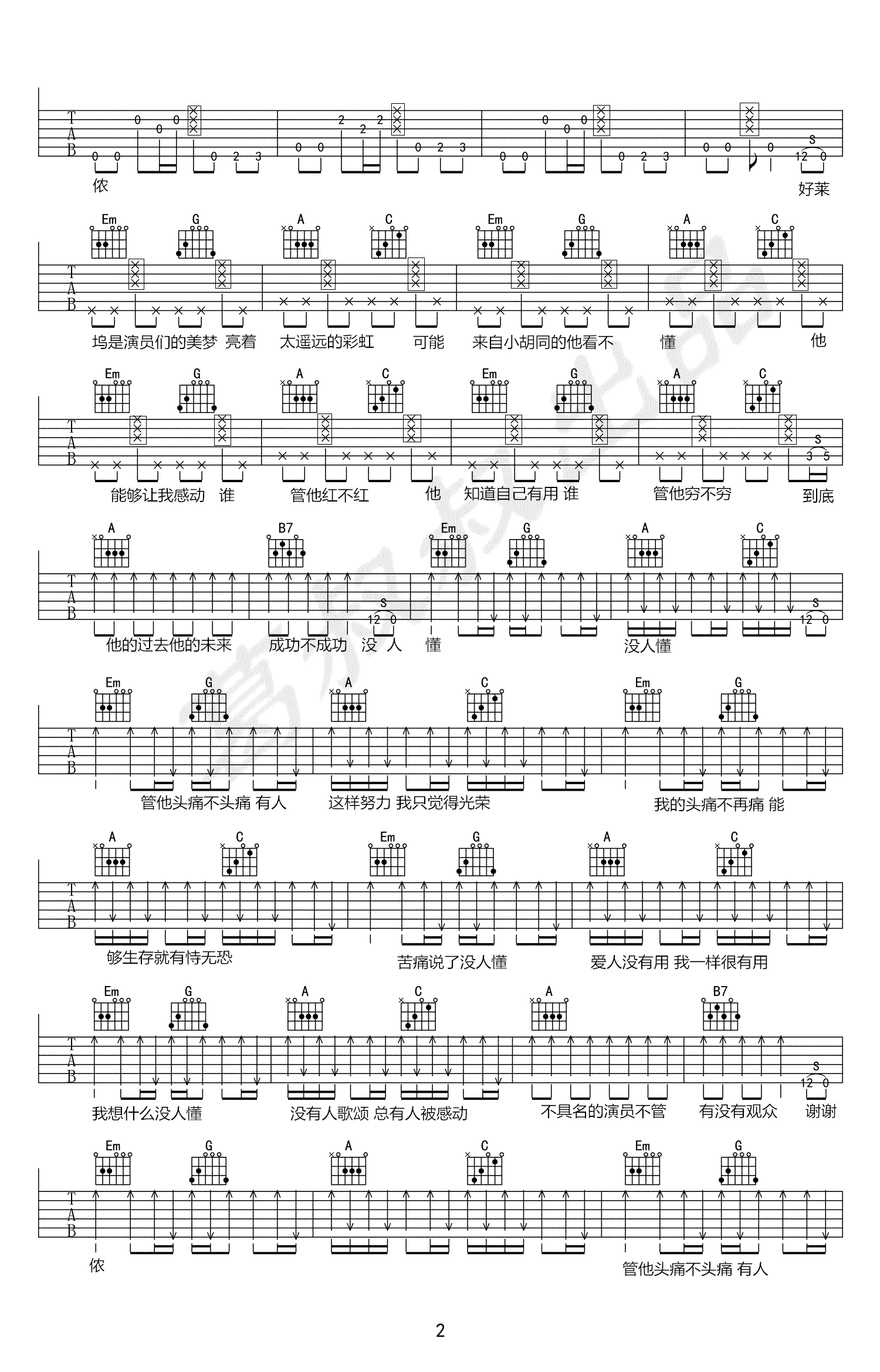 谢谢侬吉他谱,林夕林一歌曲,G调简单指弹教学简谱,吴先生六线谱图片