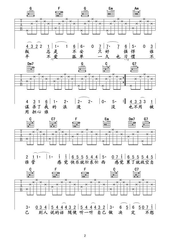 没那么简单吉他谱,原版黄小琥歌曲,简单F调弹唱教学,李洋版六线指弹简谱图