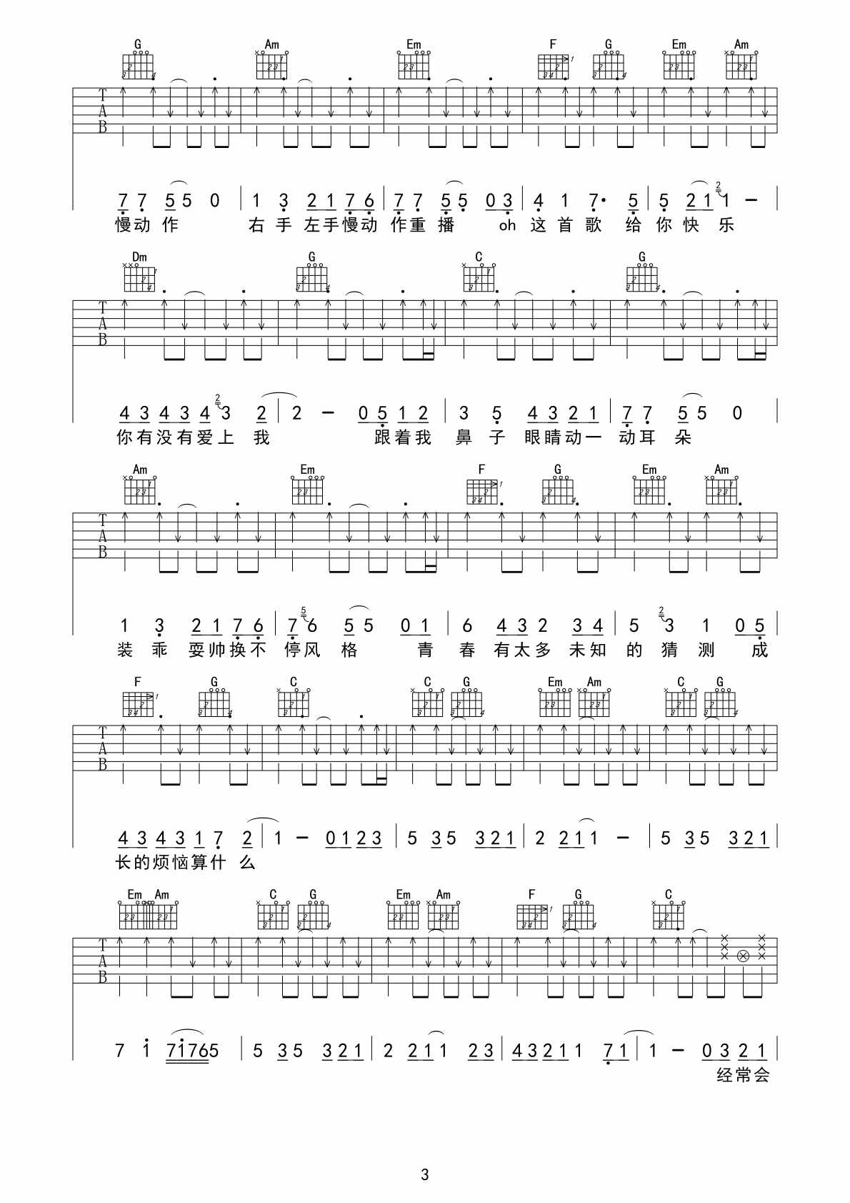 青春修炼手册吉他谱,原版TFBOYS歌曲,简单C调弹唱教学,网络转载版六线指弹简谱图