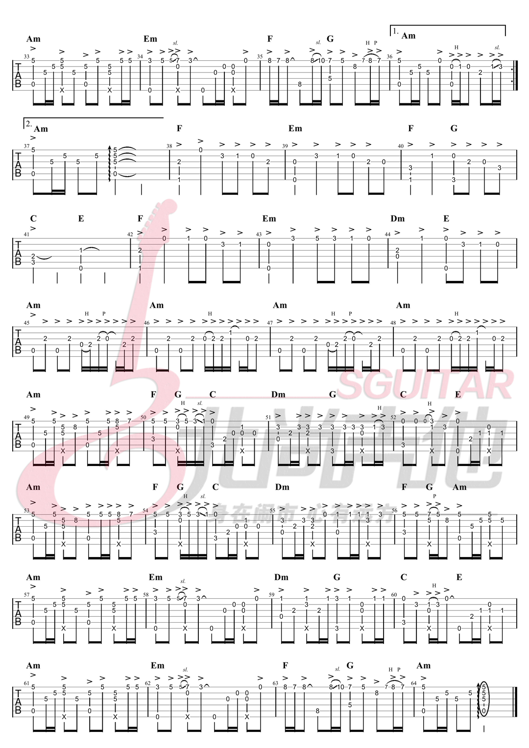 星星点灯吉他谱,经典老歌歌曲,简单指弹教学简谱,C调指弹版独奏吉他谱 