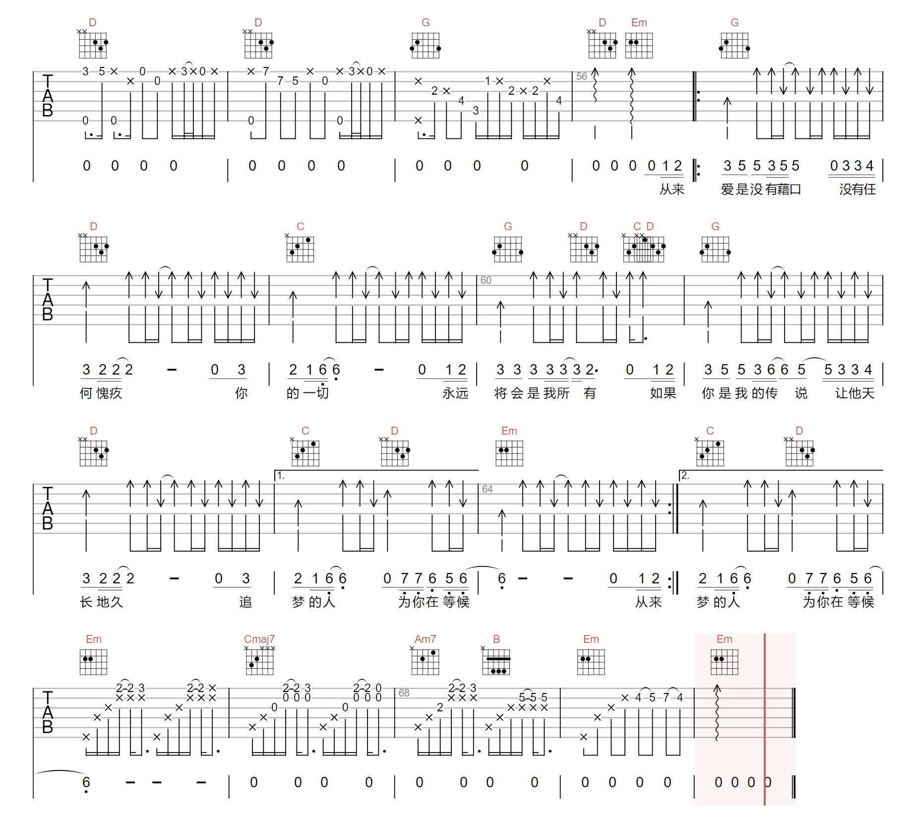如果你是我的传说吉他谱,简单G调原版指弹曲谱,刘德华高清六线谱教学