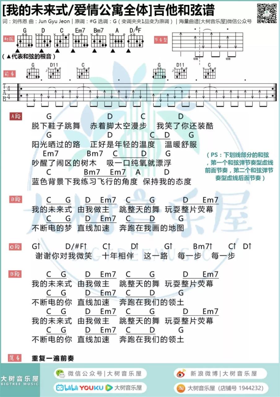 郭采洁我的未来式G调吉他谱,简单G调原版指弹曲谱,郭采洁高清六线谱图片