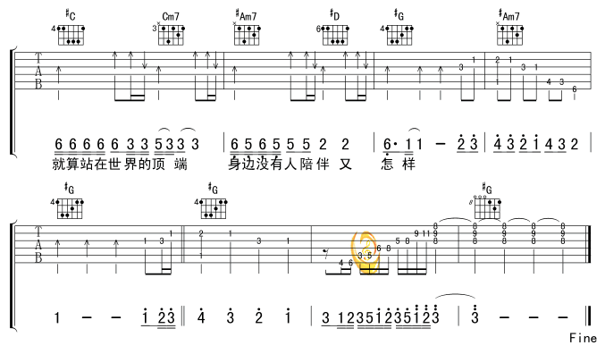 走样吉他谱,简单C调宇高清流行弹唱六线乐谱