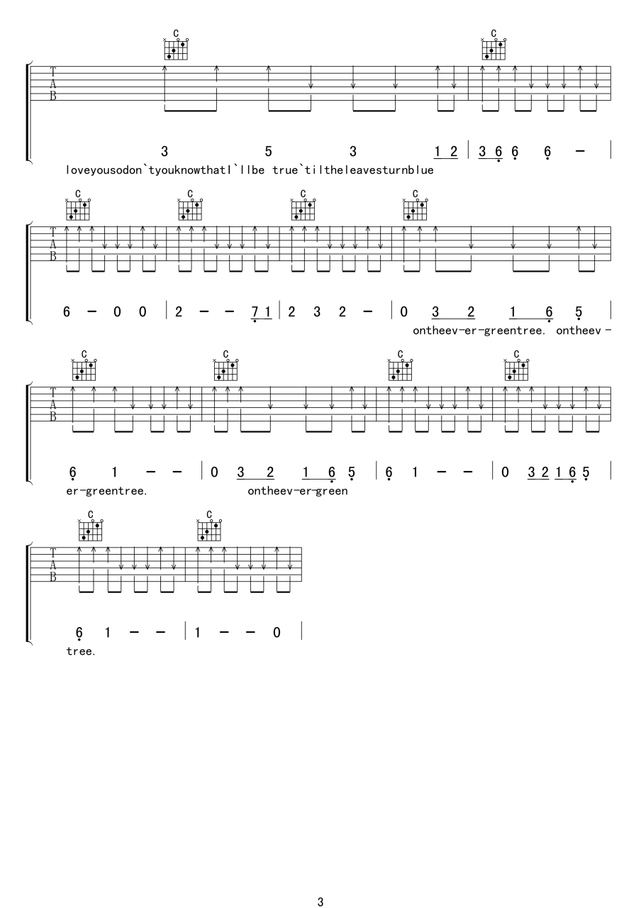 Evergreen Tree吉他谱,cliff richard歌曲,C调指弹简谱,新手弹唱高清版