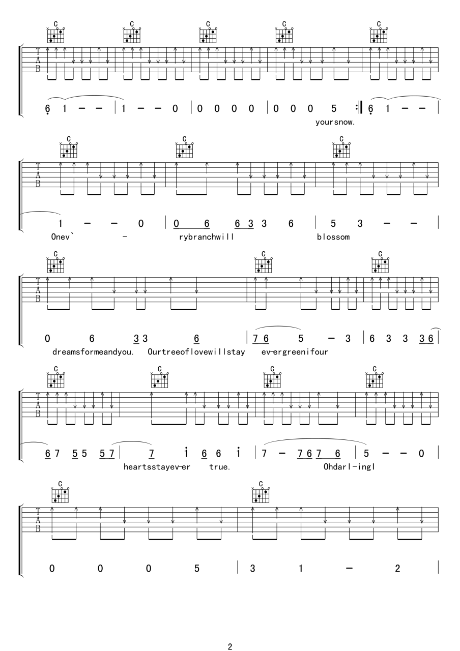 Evergreen Tree吉他谱,cliff richard歌曲,C调指弹简谱,新手弹唱高清版