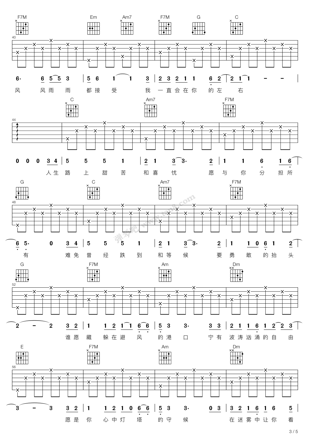 阳光总在风雨后吉他弹唱版吉他谱,原版歌曲,简单C调弹唱教学,六线谱指弹简谱17张图