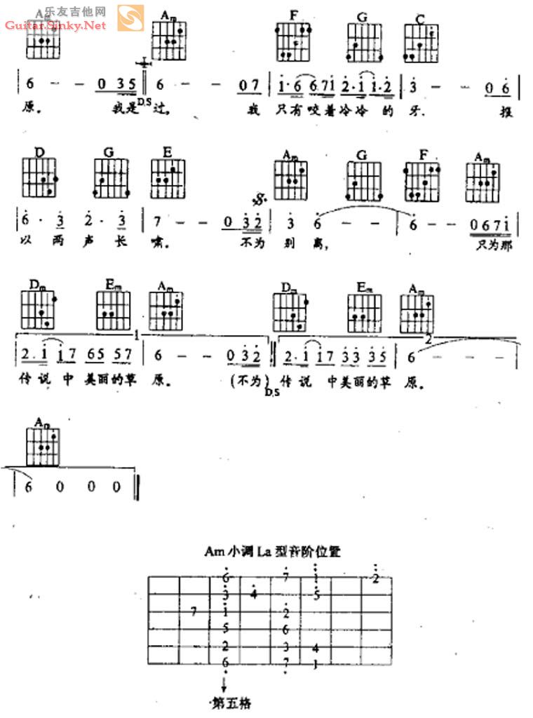 北方的狼吉他谱,简单C调原版指弹曲谱,齐秦高清流行弹唱六线乐谱