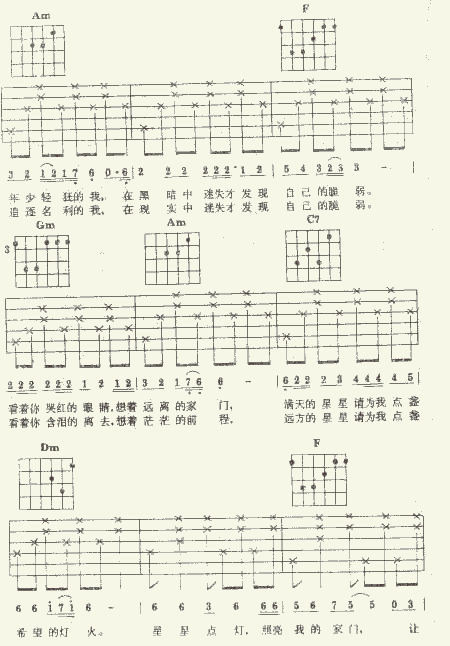 星星点灯吉他谱,简单星星原版指弹曲谱,郑智化高清流行弹唱认证谱六线乐谱