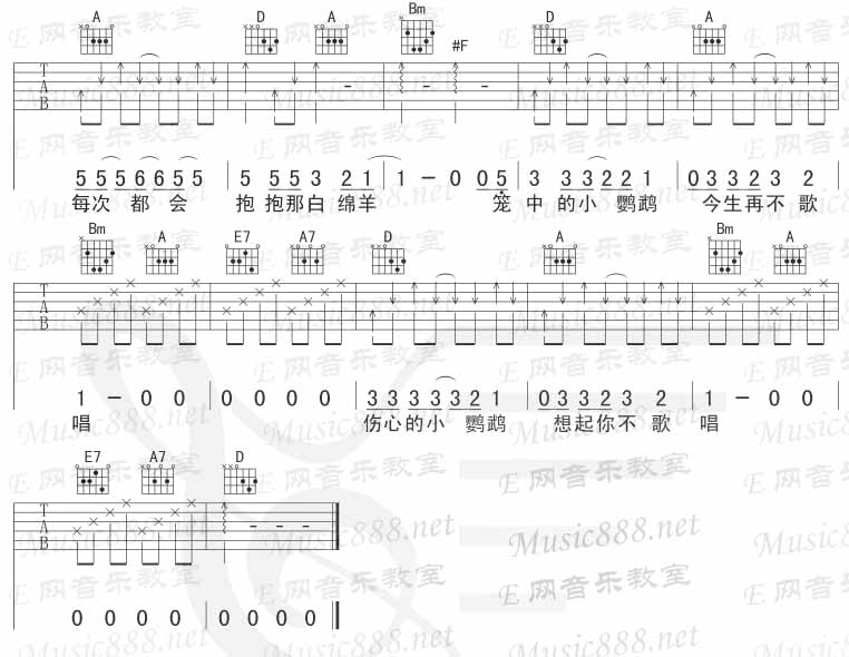 伤心的小鹦鹉吉他谱,简单C调原版指弹曲谱,郑中基高清流行弹唱六线乐谱