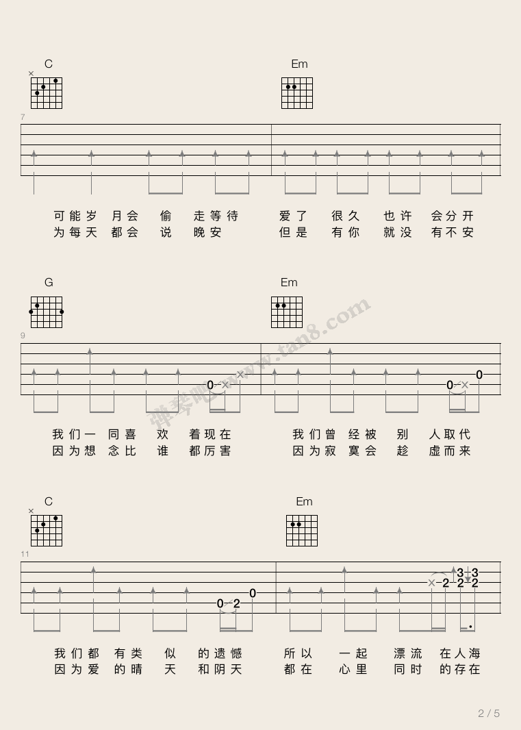 这就是爱吉他谱,原版歌曲,简单张杰_弹唱教学,六线谱指弹简谱标准版_C调_吉他图片谱5张图