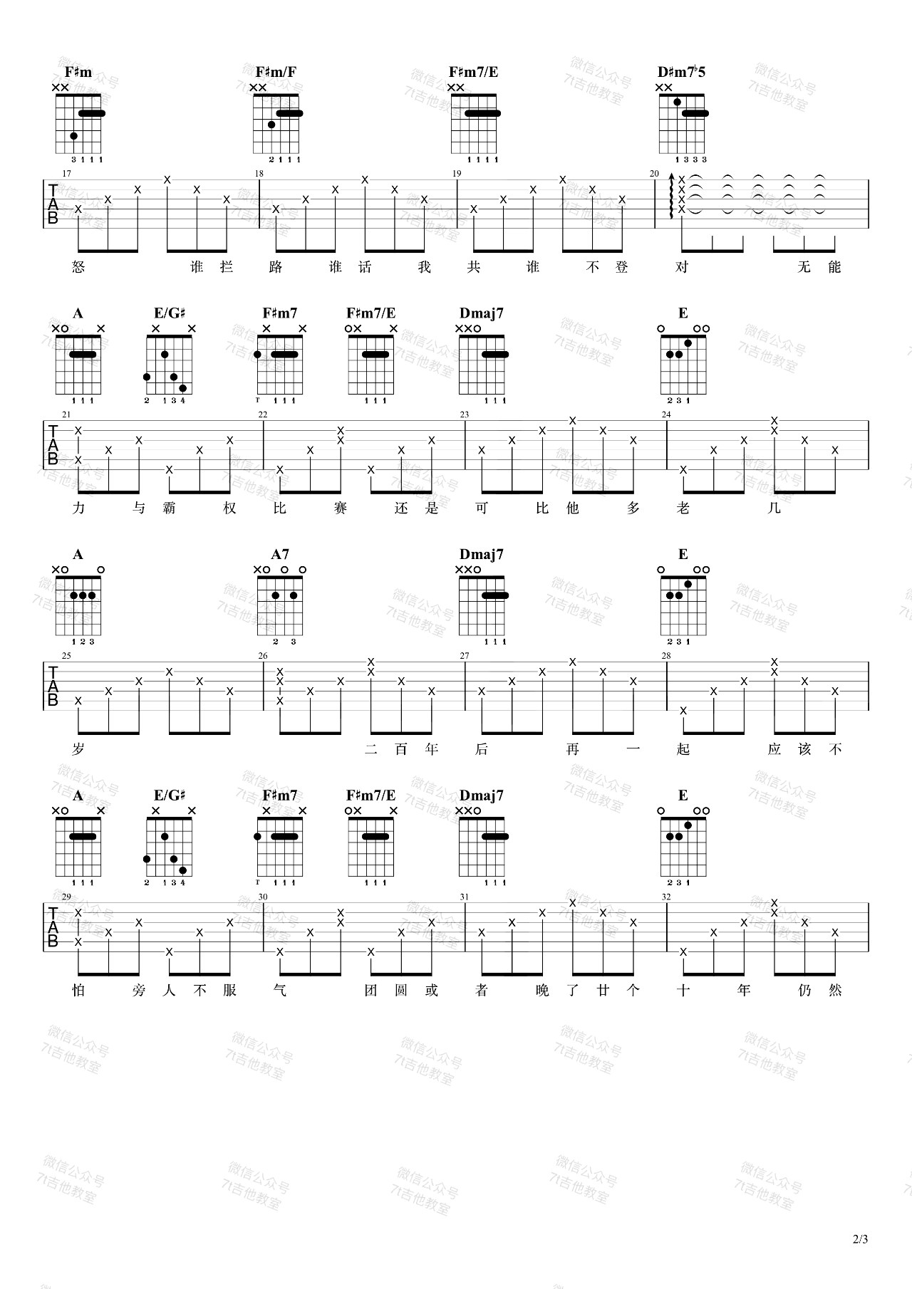 命硬吉他谱,原版歌曲,简单E调弹唱教学,六线谱指弹简谱3张图