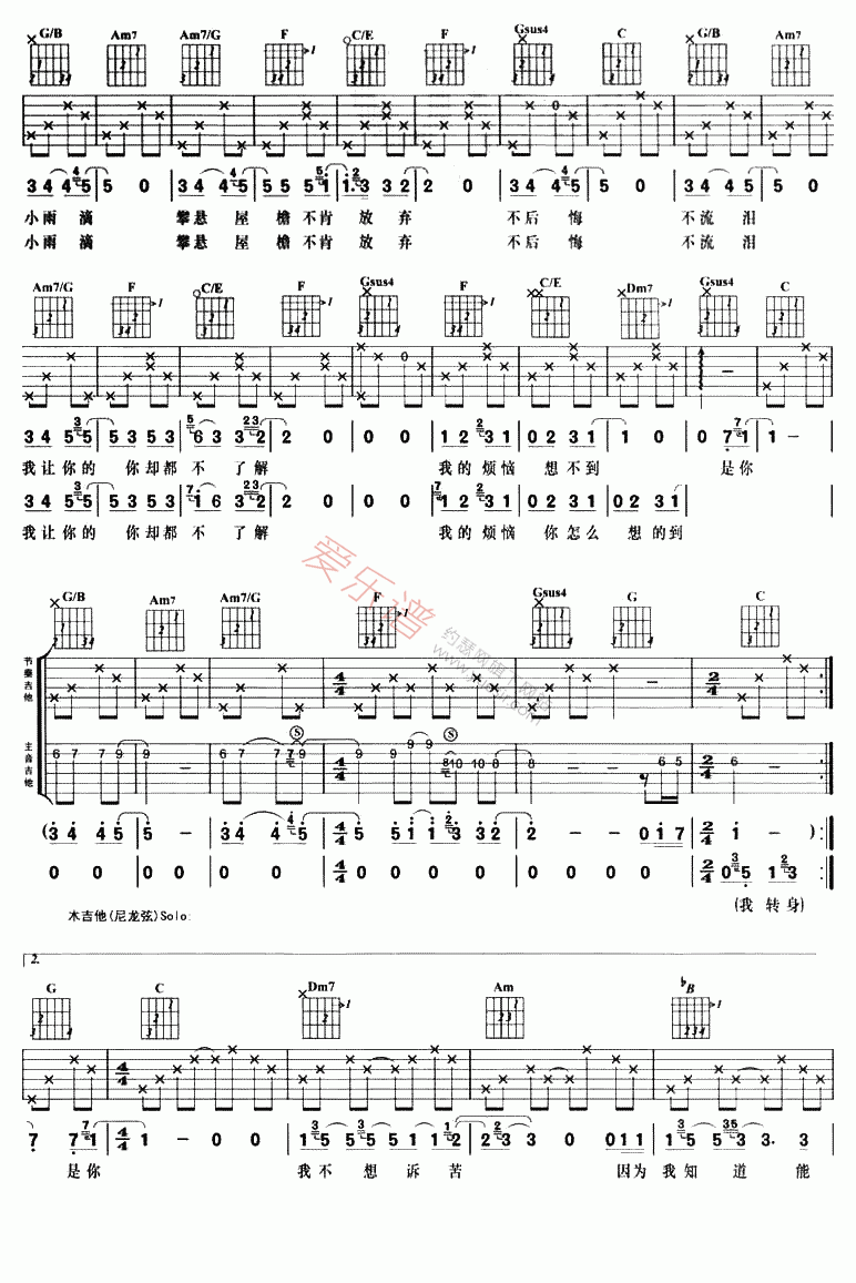 我的烦恼是你吉他谱,简单C调原版指弹曲谱,徐若瑄高清流行弹唱六线乐谱