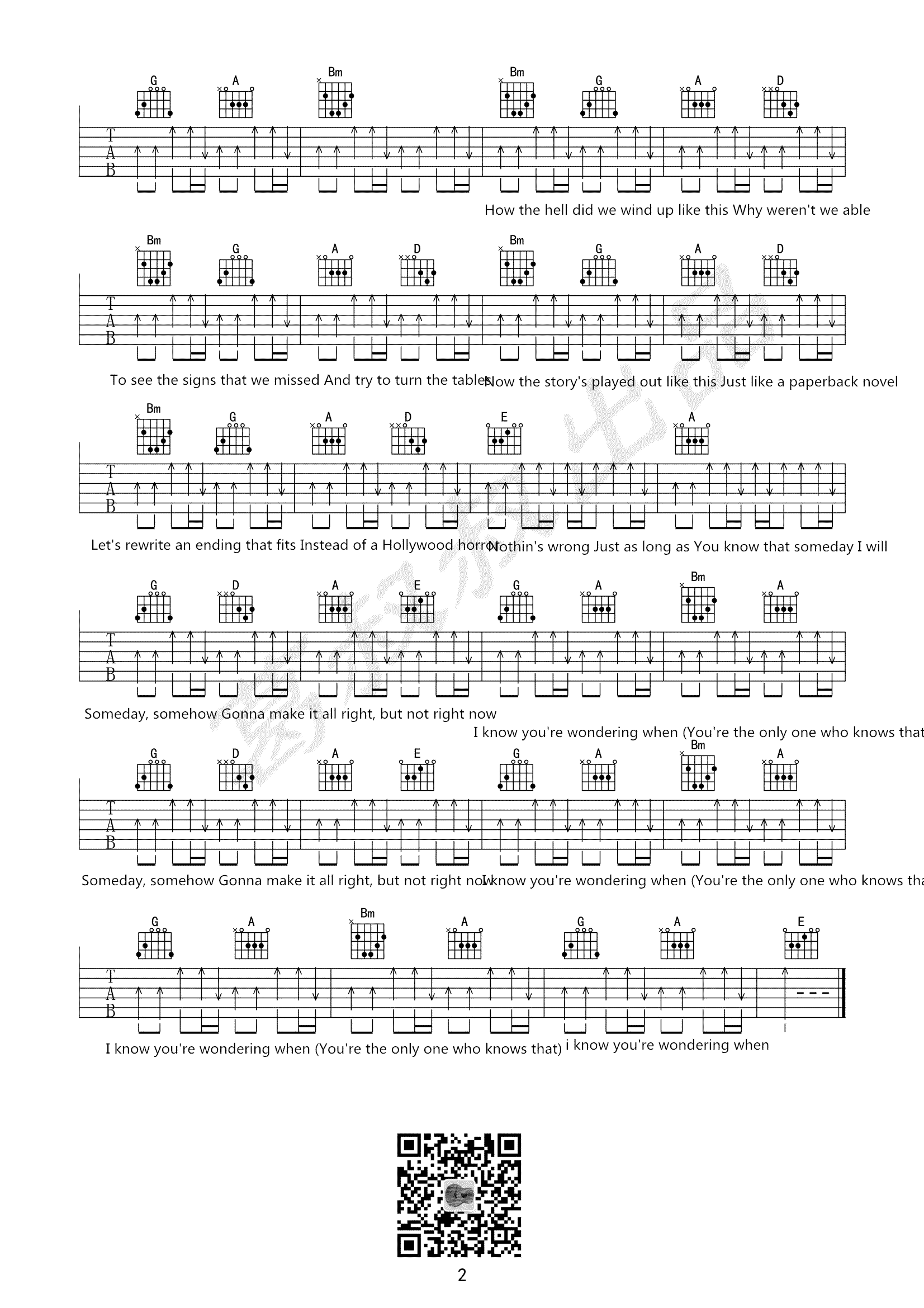 Someday吉他谱,原版歌曲,简单D调弹唱教学,六线谱指弹简谱2张图