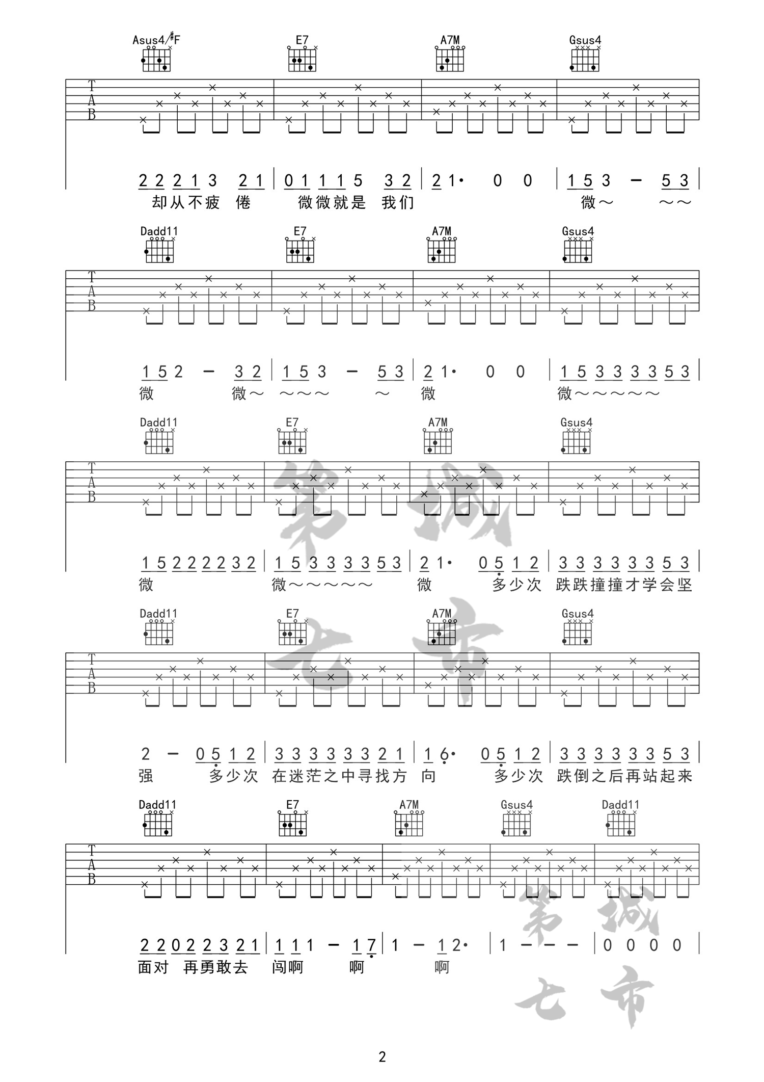 微微吉他谱,原版歌曲,简单G调弹唱教学,六线谱指弹简谱3张图