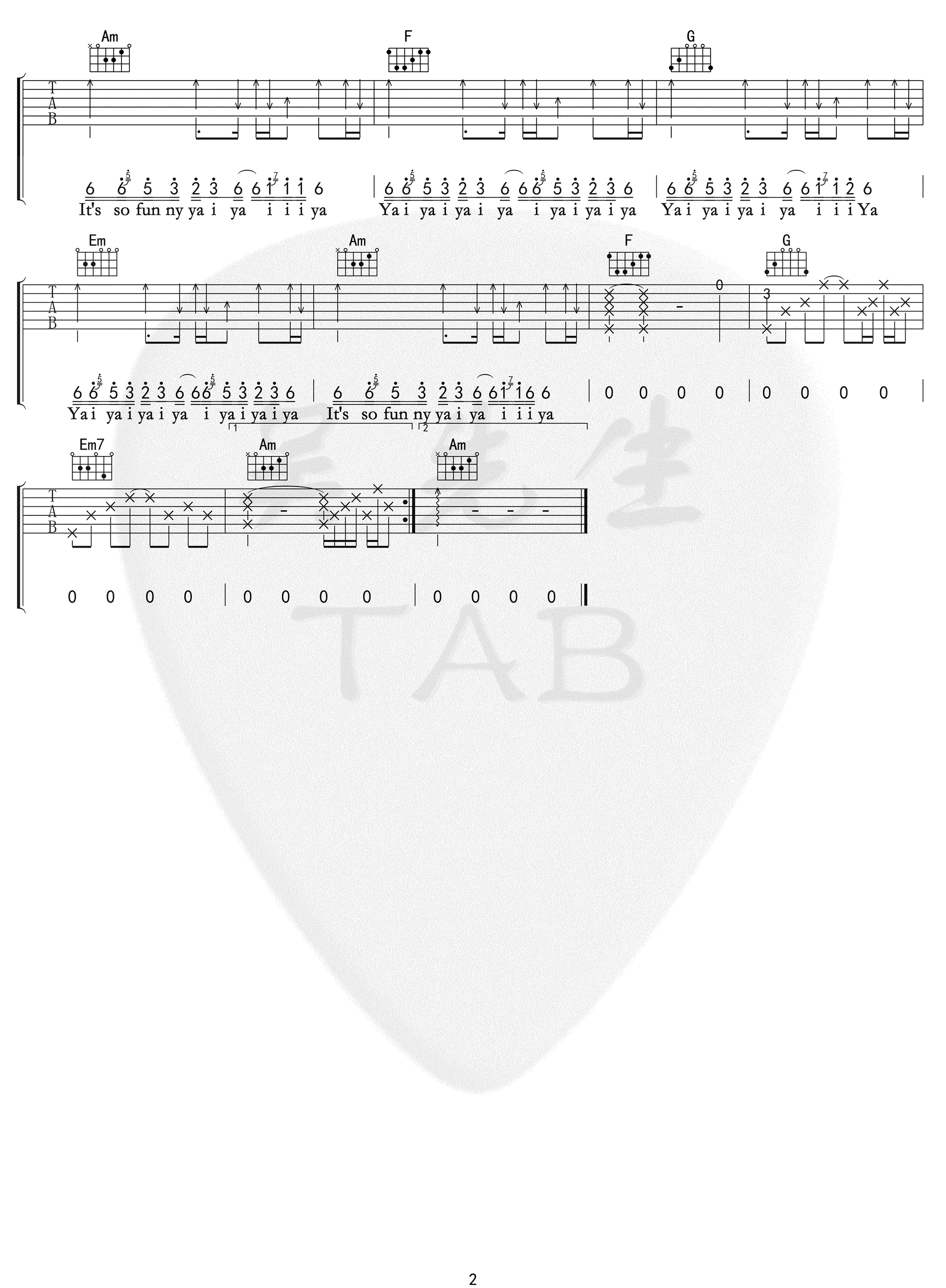 悬溺吉他谱,原版歌曲,简单C调弹唱教学,六线谱指弹简谱2张图