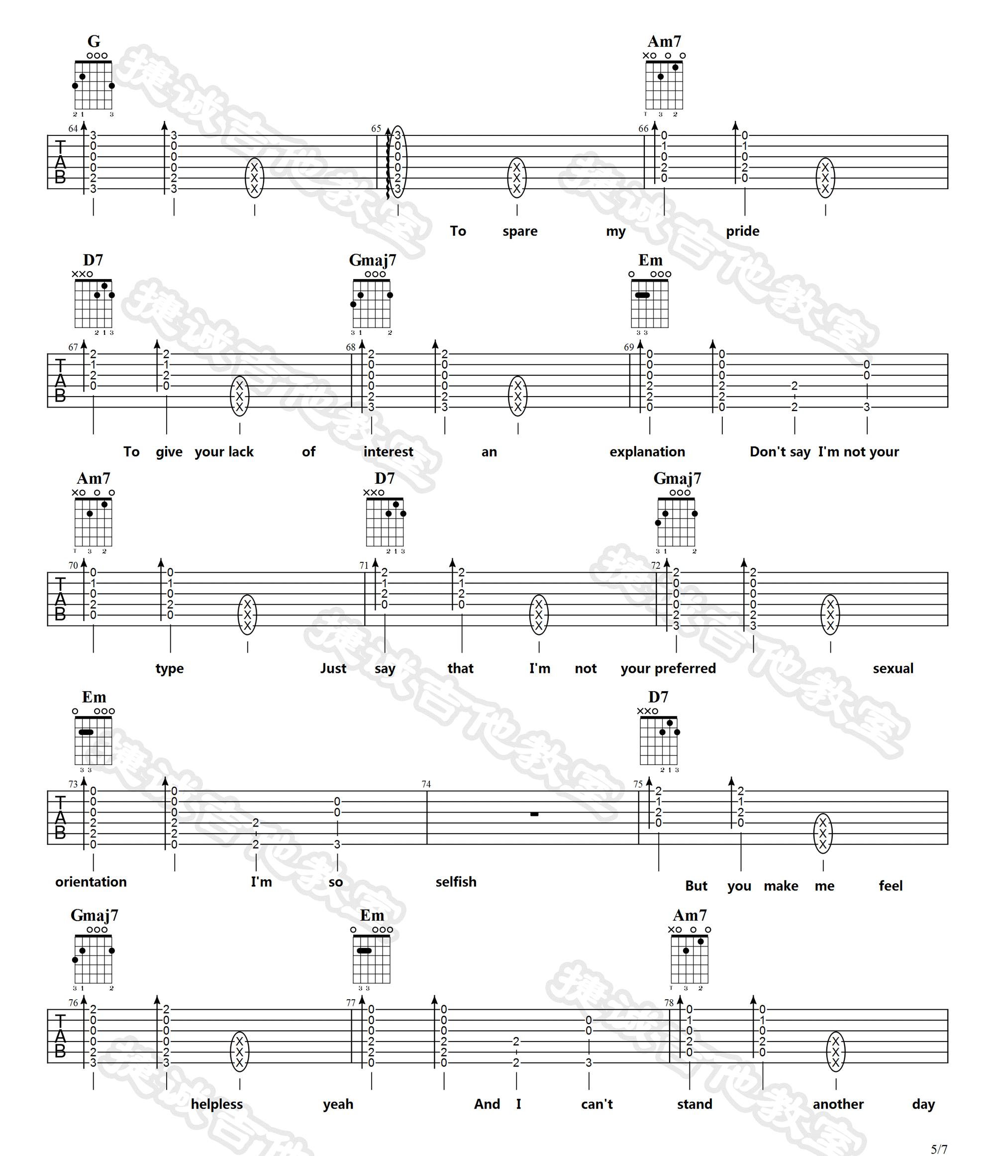 WishYouWereGay吉他谱,原版歌曲,简单G调弹唱教学,六线谱指弹简谱7张图