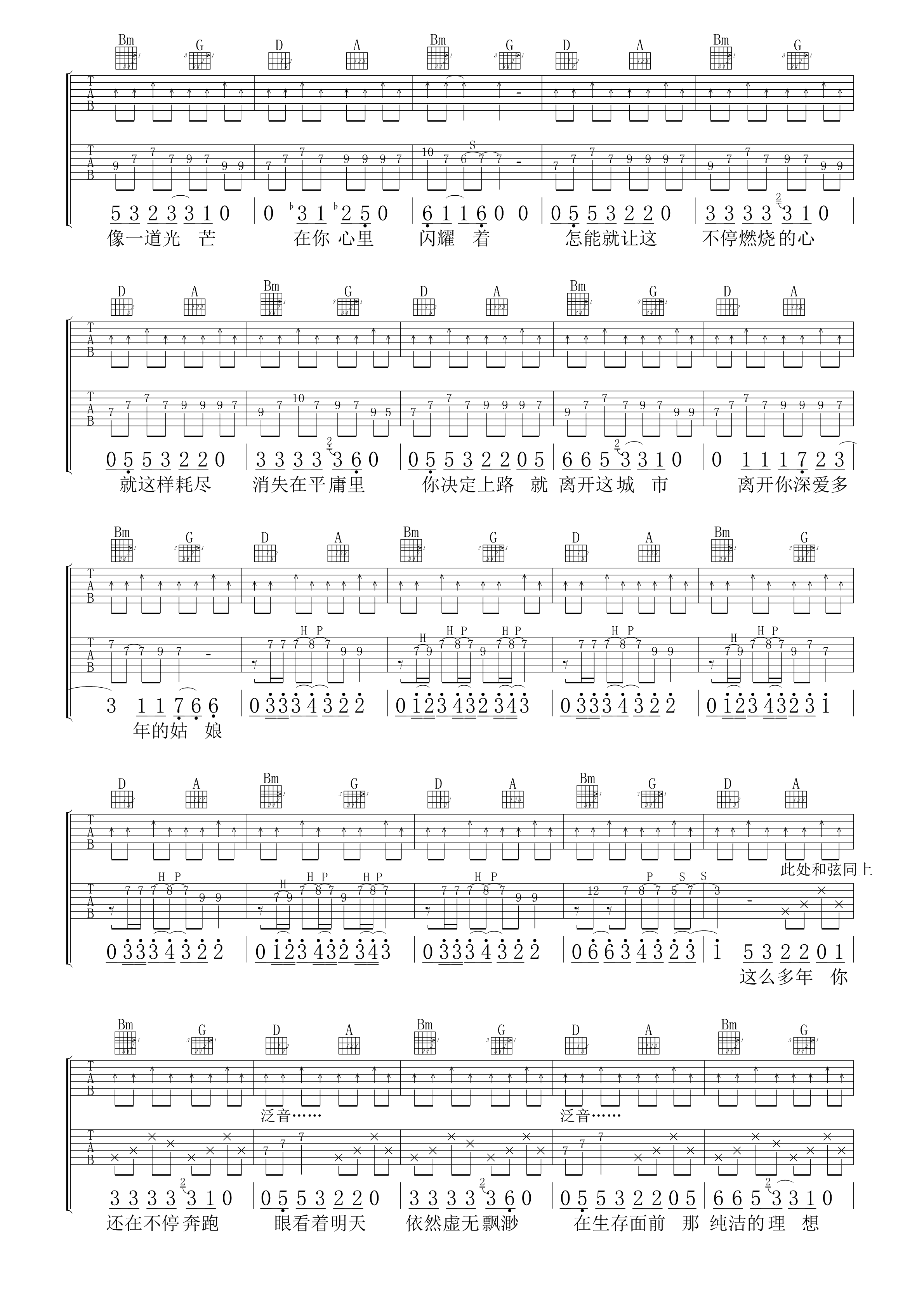 那一年吉他谱,原版歌曲,简单D调弹唱教学,六线谱指弹简谱4张图