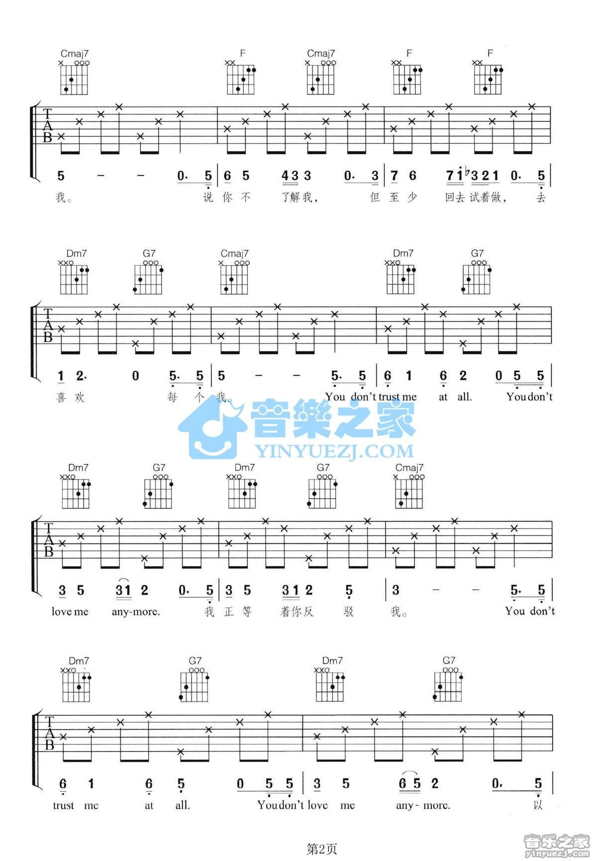 YouDon'tTrustMeAtAll吉他谱,原版歌曲,简单C调弹唱教学,六线谱指弹简谱2张图